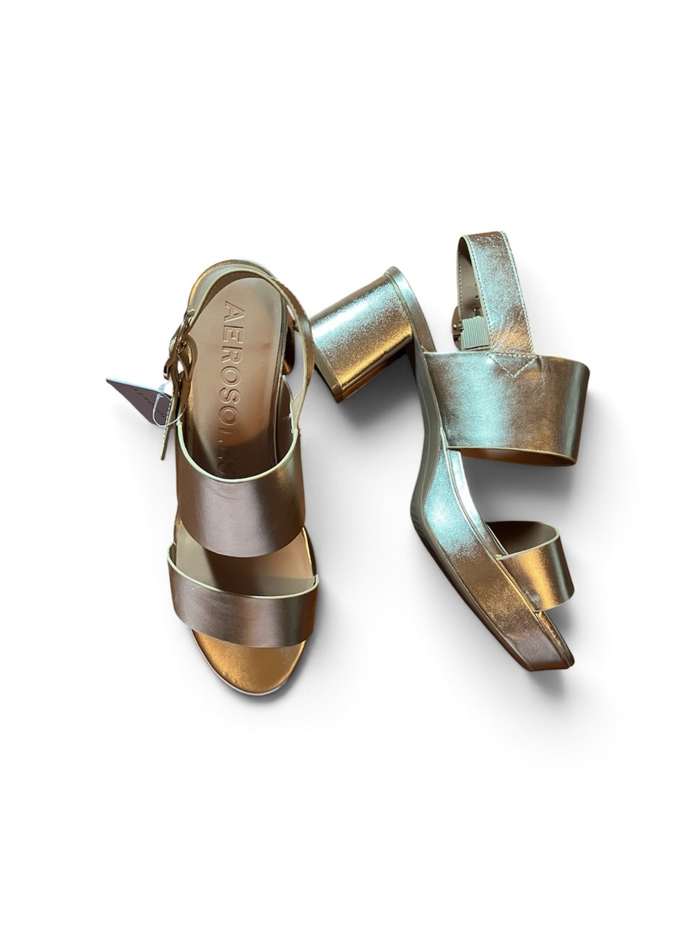 Aerosoles Metallic Gold Platform Block Heel Sandals Size 10 NWT